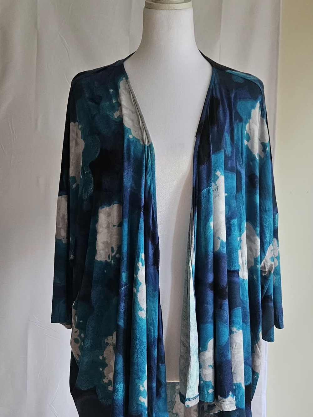 Victor Alfaro NWT Blue Watercolor Kimono Cardigan L - Picture 7 of 13
